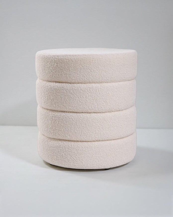 Cream Boucle Ribbed Round Foot Stool