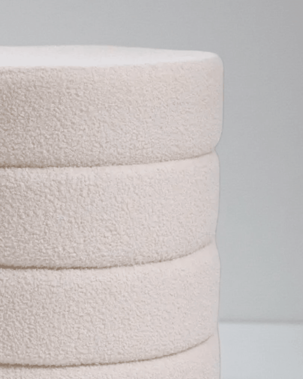 Cream Boucle Ribbed Round Foot Stool