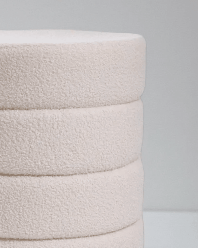 Cream Boucle Ribbed Round Foot Stool