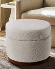Cream Boucle Round Storage Foot Stool
