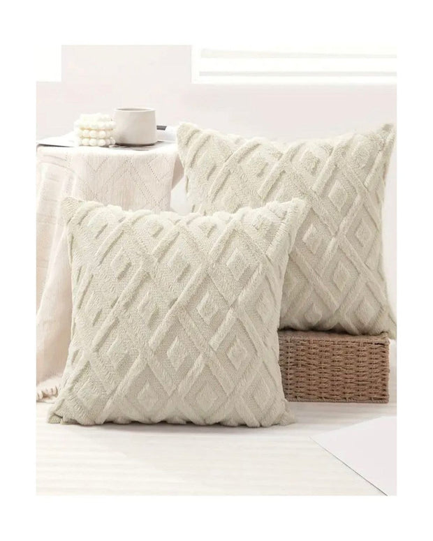 Cream Diamond Woven Design Cushion Cover - PRE ORDER TWO WEEK DELIVERY