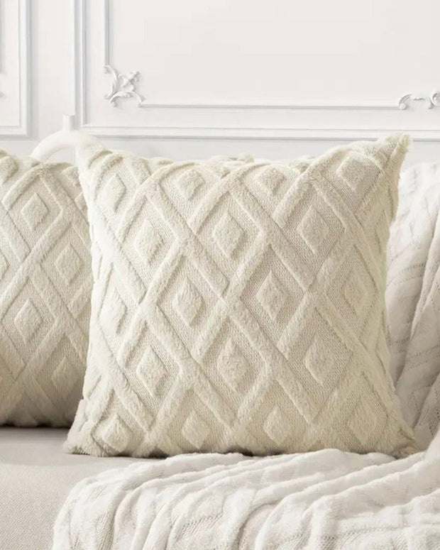 Cream Diamond Woven Design Cushion Cover - PRE ORDER TWO WEEK DELIVERY