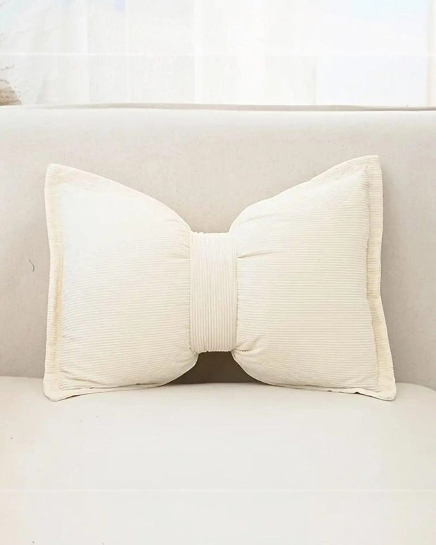 Cream Neutral Corduroy Striped Bow Cushion - Soft FurnishingsSoft Furnishings - Lulu Loves Home