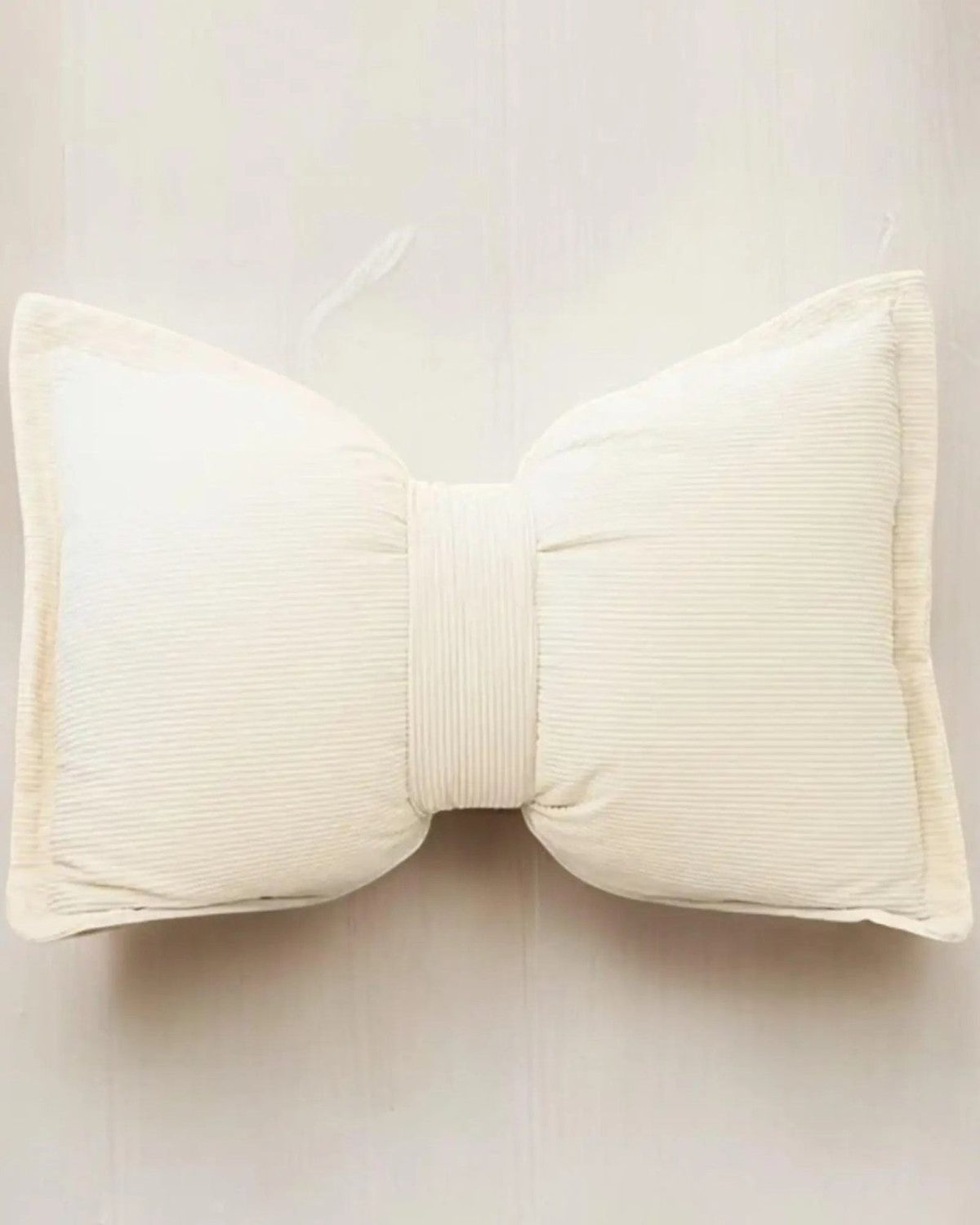 Cream Neutral Corduroy Striped Bow Cushion - Soft FurnishingsSoft Furnishings - Lulu Loves Home