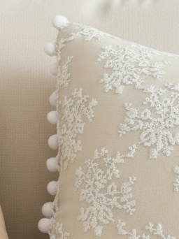Cream neutral lace bow cushion from Starlight Express, soft furnishings with delicate lace details and a plush, comfortable design.