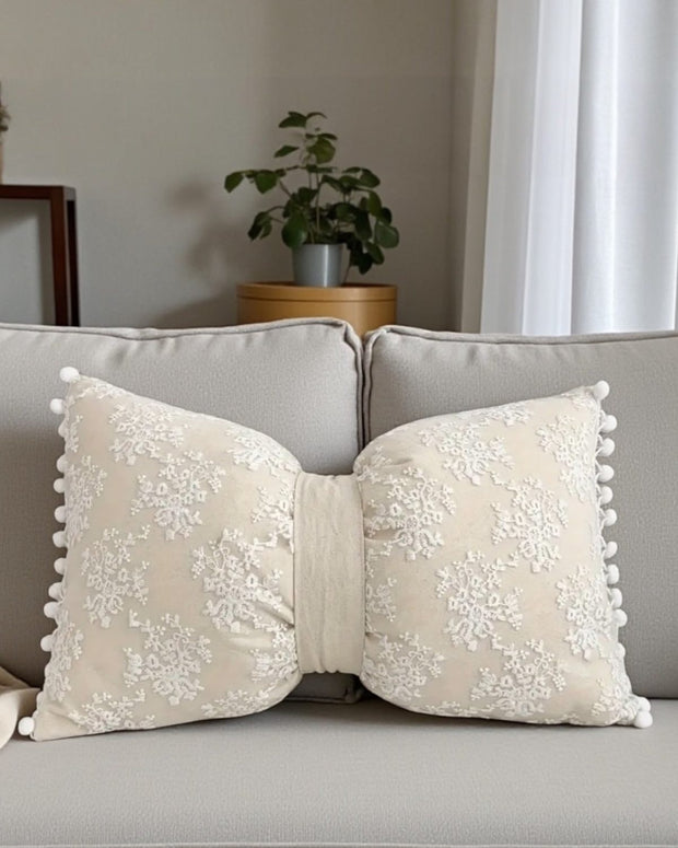 Cream Neutral Lace Bow Cushion - PRE ORDER TWO WEEK DELIVERY