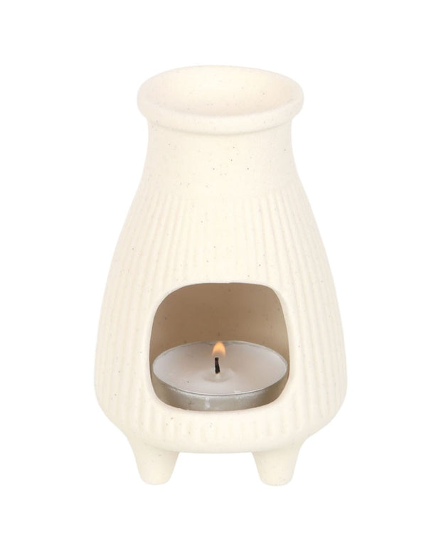 Cream Ribbed Cut Oil Burner and Wax Warmer