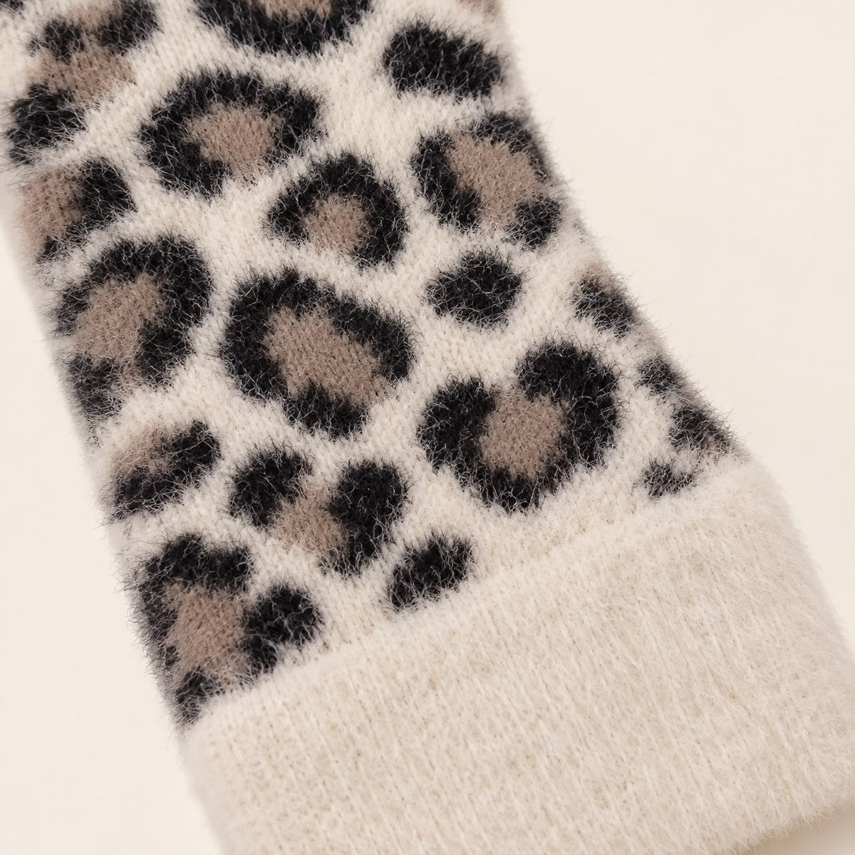 Cream Fluffy Leopard Print Socks