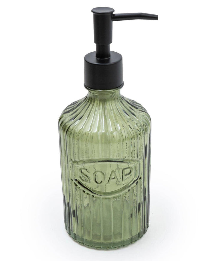 Green Glass Soap Dispenser With Black Pump