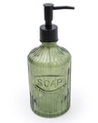 Green Glass Soap Dispenser With Black Pump