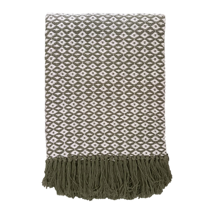 Olive Green Diamond Weave Cotton Throw Blanket