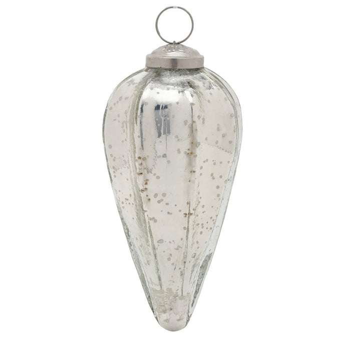 Silver Glass Christmas Teardrop Hanging Decoration