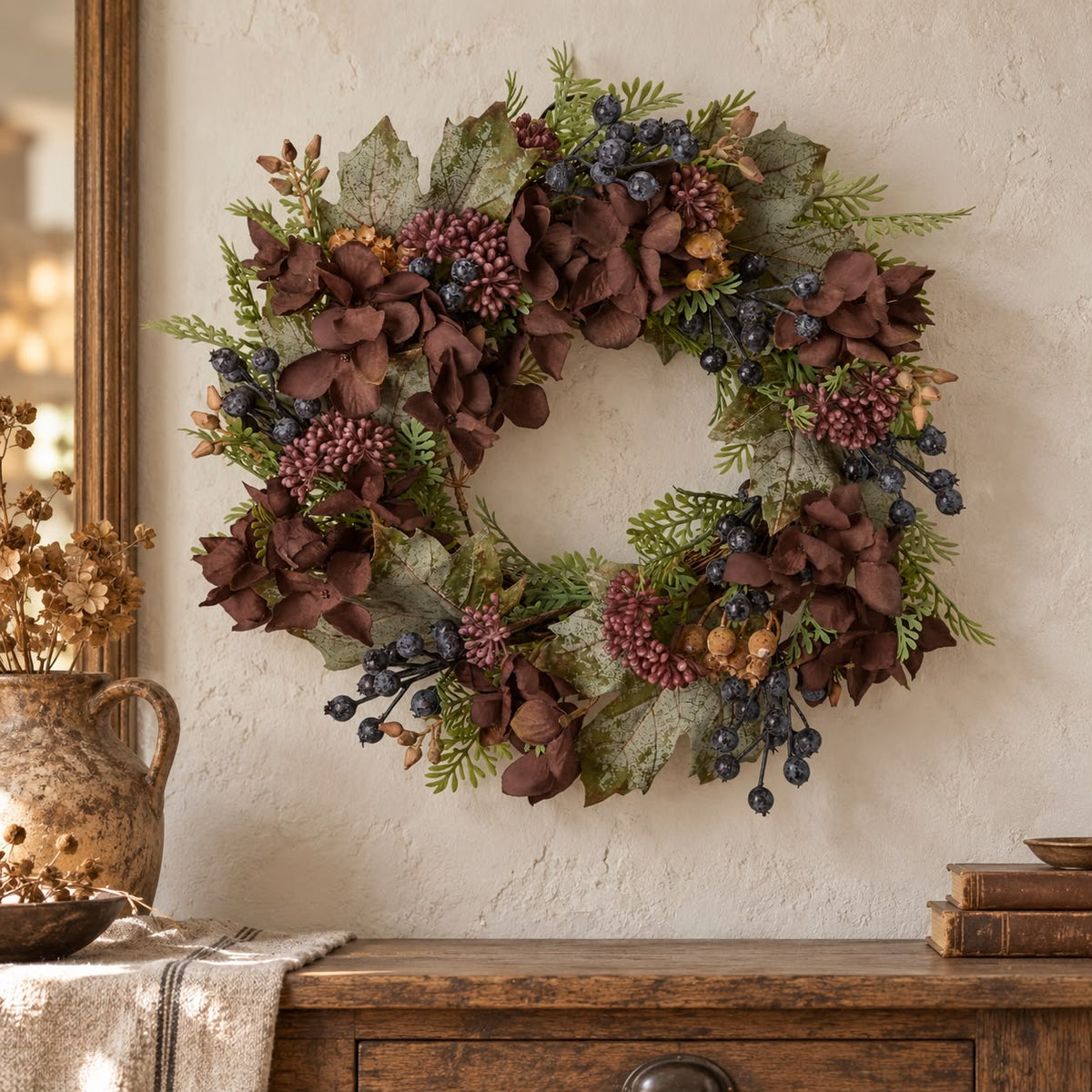 Hydrangea Green Artificial Wreath