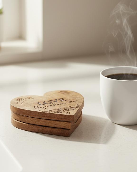 Heart Shaped Wooden Coasters - Set of Four