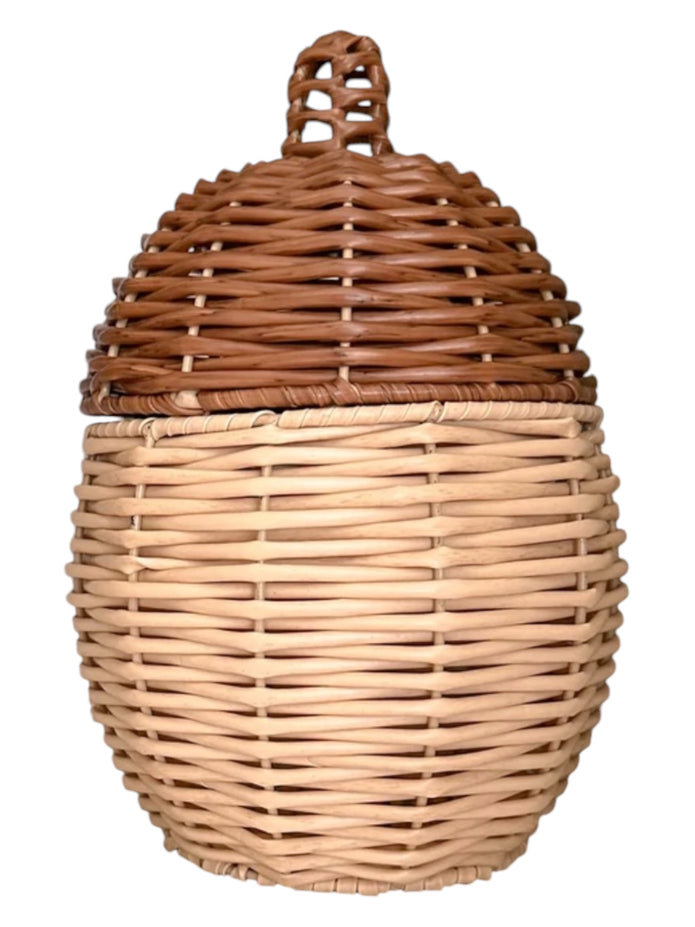 Rattan Acorn Storage Basket with Lid – Natural Decorative Storage Solution