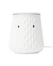 White Ripple ceramic electric wax melt burner by Devon Wick with a sleek, modern design and a small dish for wax melts.