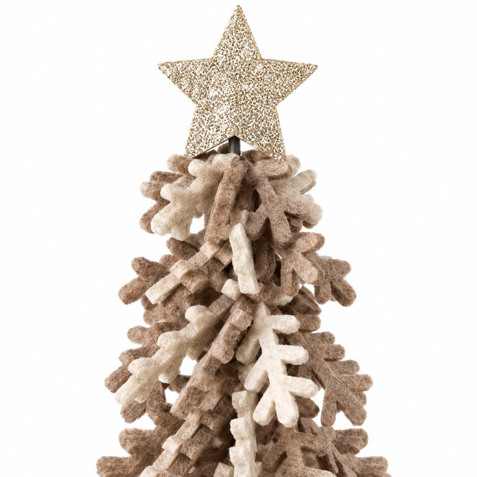 Twisted Brown Leaves Tree With Gold Star, close-up of the gold glitter star and layered branches