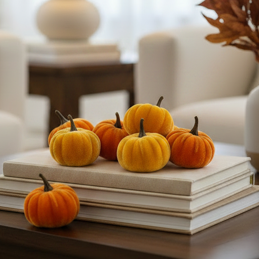 Orange Velvet Pumpkins - Set Of 12