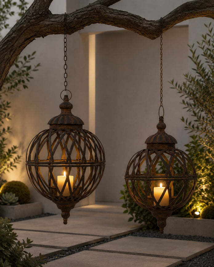 Hanging Metal Rusty Lattice Ball Planters