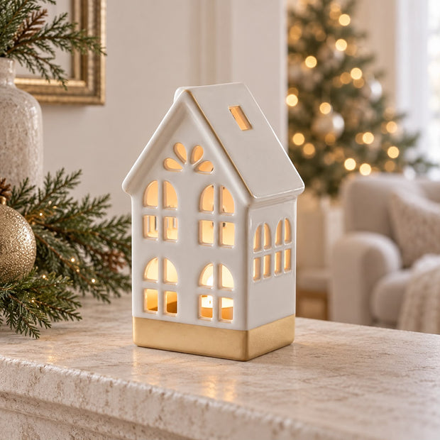 White Ceramic LED Light Up House