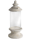 Stone lidded hurricane candle lantern for home decor by Hill Interiors, featuring a rustic stone design with a glass candle holder inside.