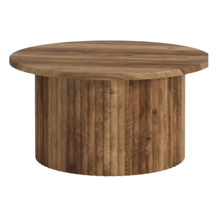 Rustic Natural Round Closed Slatted Wood Coffee Table