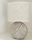 Stone Leaf Table Lamp with Beige Linen Shade