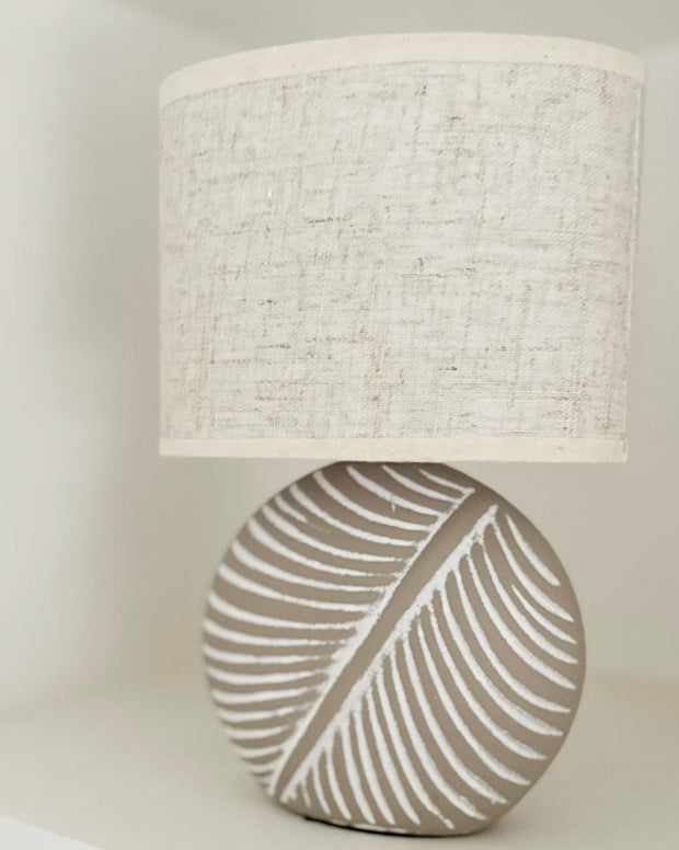 Stone Leaf Table Lamp with Beige Linen Shade