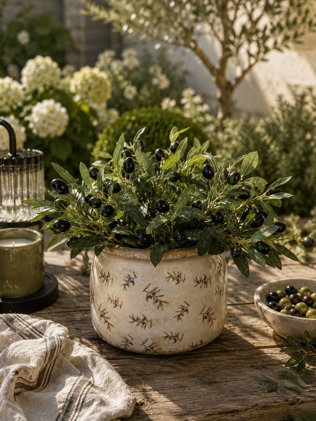 Beige Ceramic Olives Wide Planter