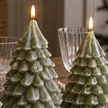 LED Light Up Green Christmas Tree Candle, close-up of green tiered tree candles with glowing tips