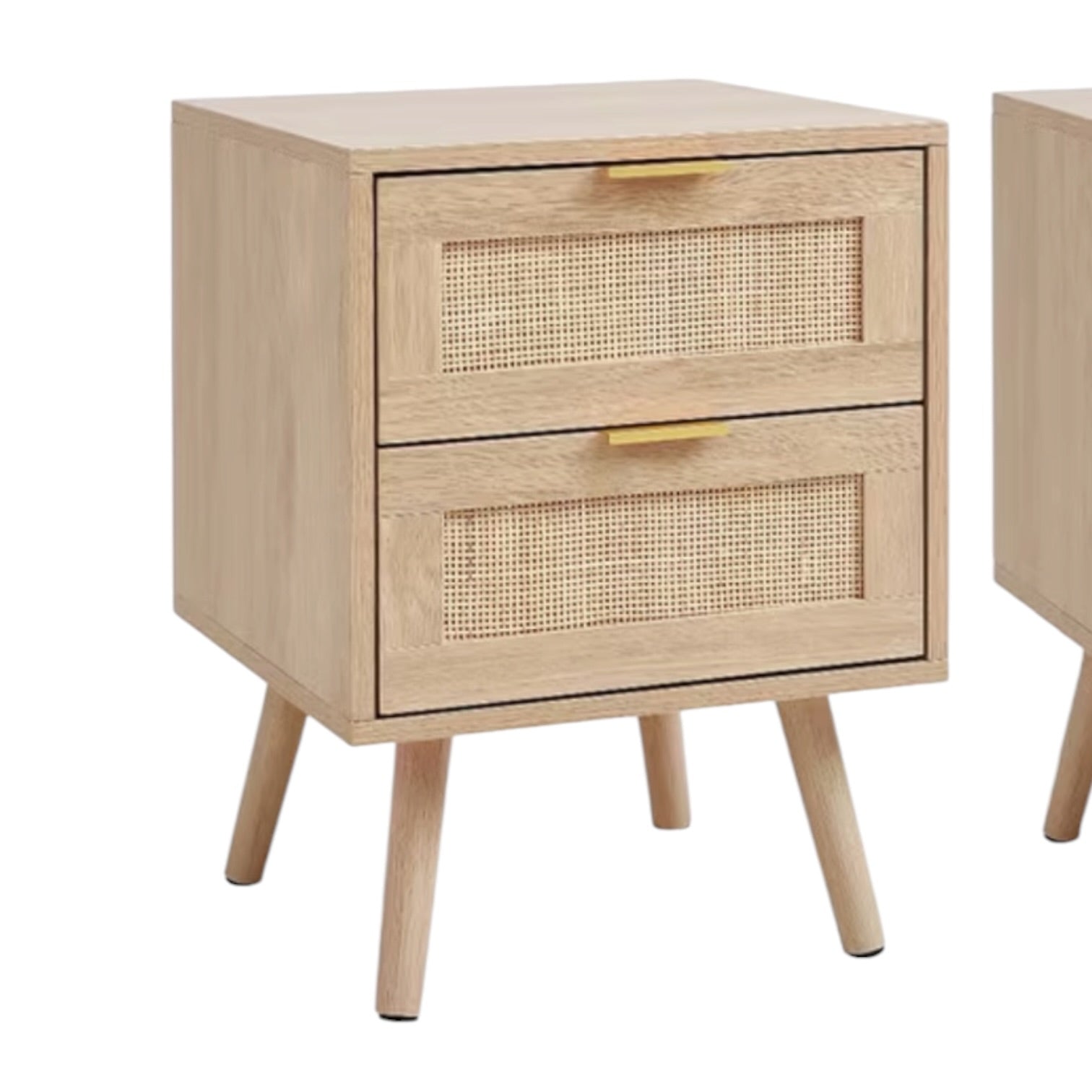 Natural Framed Rattan Bedside Lamp Tables Two Drawer