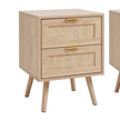 Natural Framed Rattan Bedside Lamp Tables Two Drawer