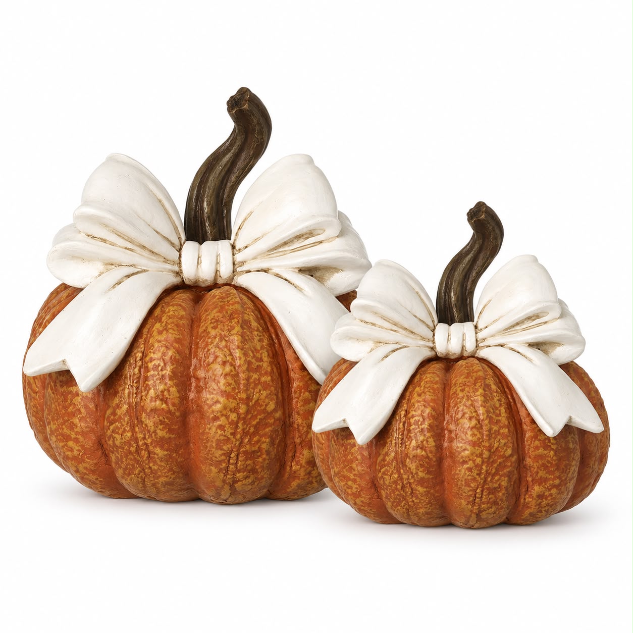 Orange Ceramic Pumpkin With Cream Bow