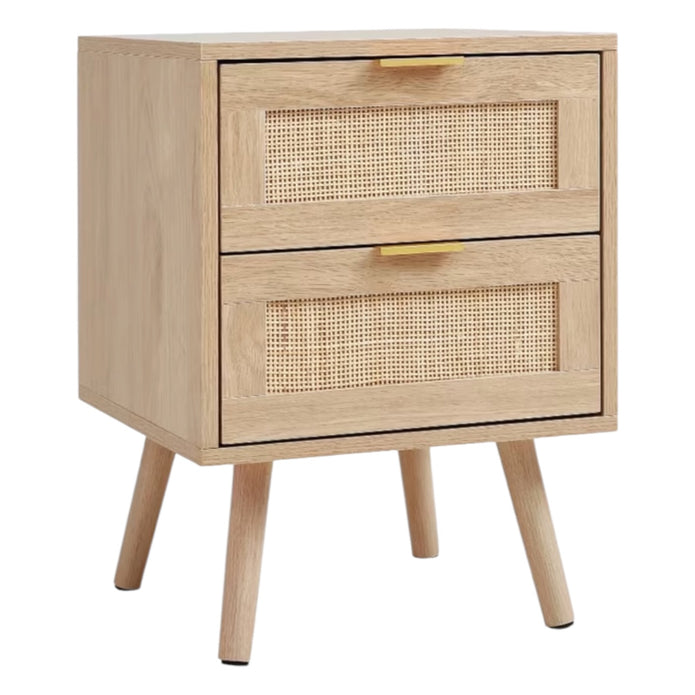 Natural Framed Rattan Bedside Lamp Tables Two Drawer