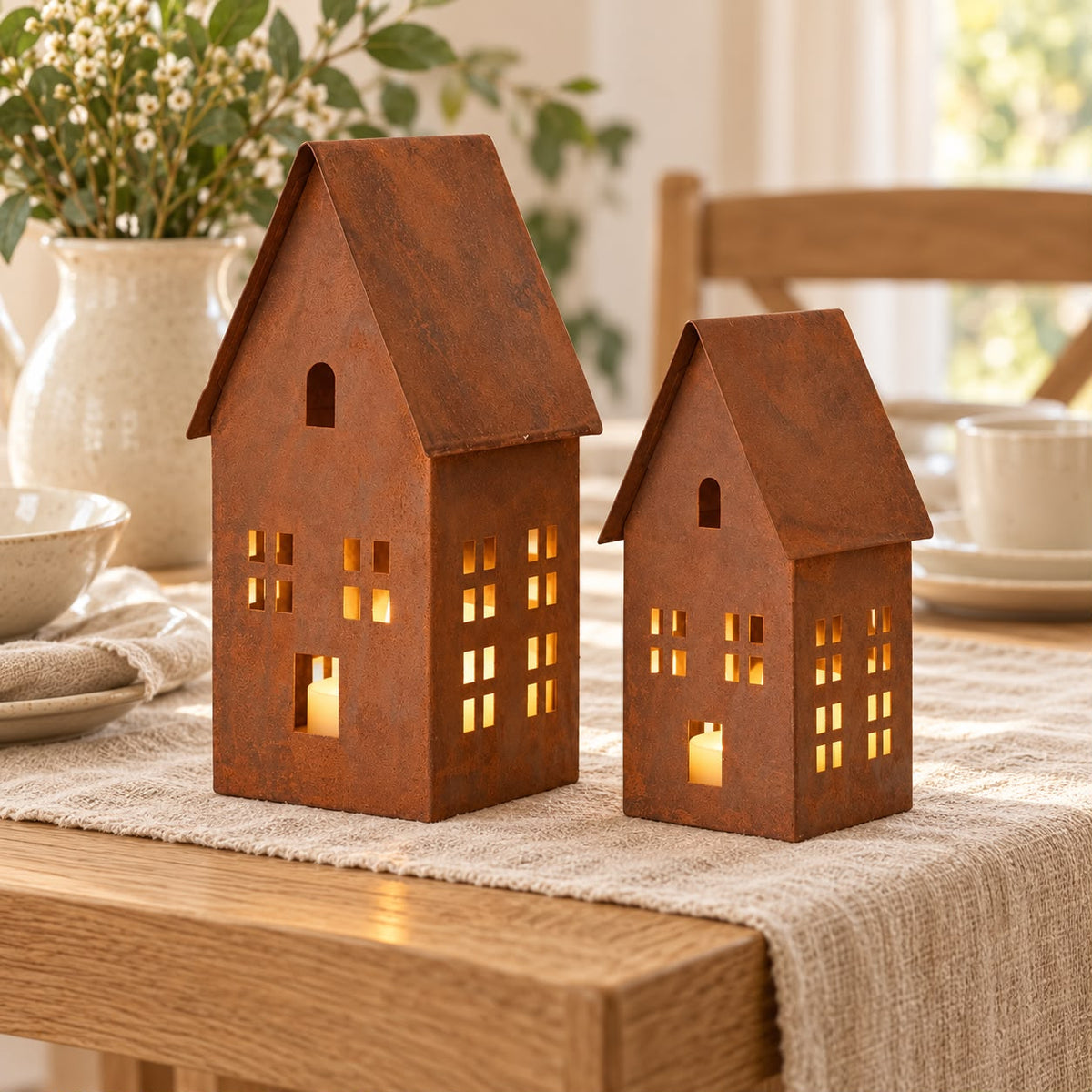 Metal House Rust Candle Holder