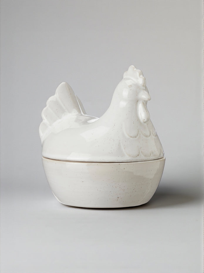 White ceramic hen egg holder with lid from Wikholmform, designed for kitchen and dining use, featuring a charming hen shape.