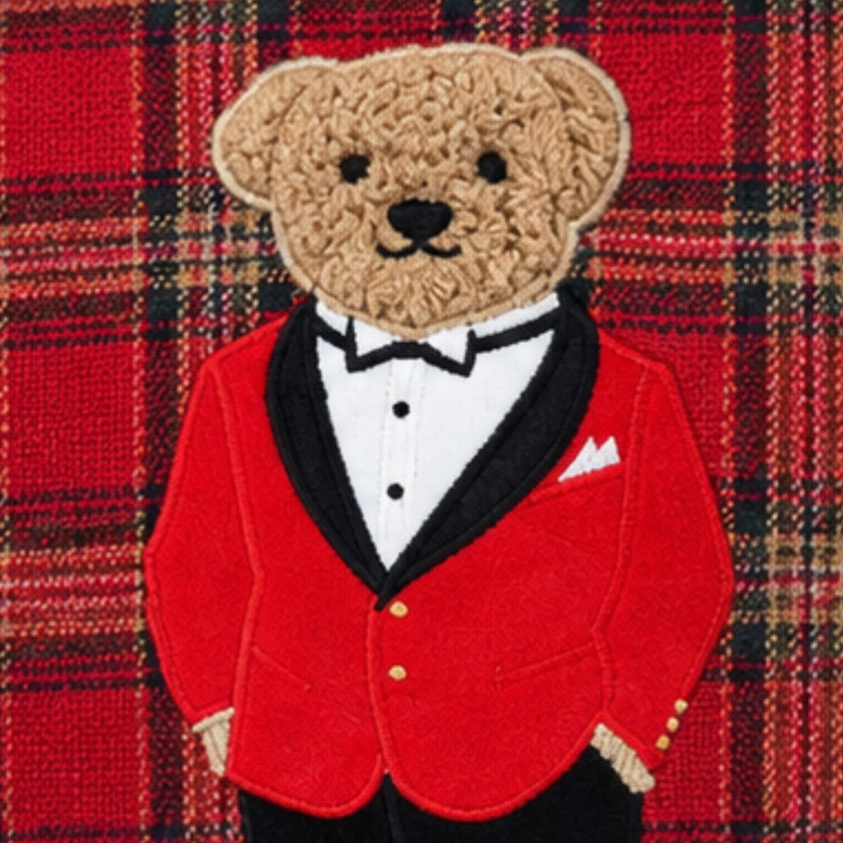 Red Tartan Teddy Bear Cushion Cover