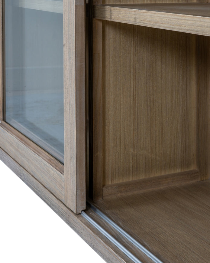 Sliding glass dresser top from Hill Interiors Delphine Collection, showcasing a sleek, modern furniture piece with glass surface.