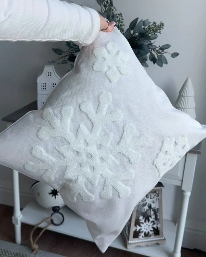 Neutral White Snowflake Cushion Cover - 45cm x 45cm - Lulu Loves Home Lulu Loves Home 