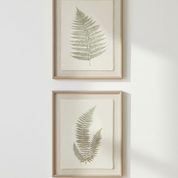Wooden framed vintage wall art print featuring green ferns, showcasing botanical illustrations by Hill Interiors.