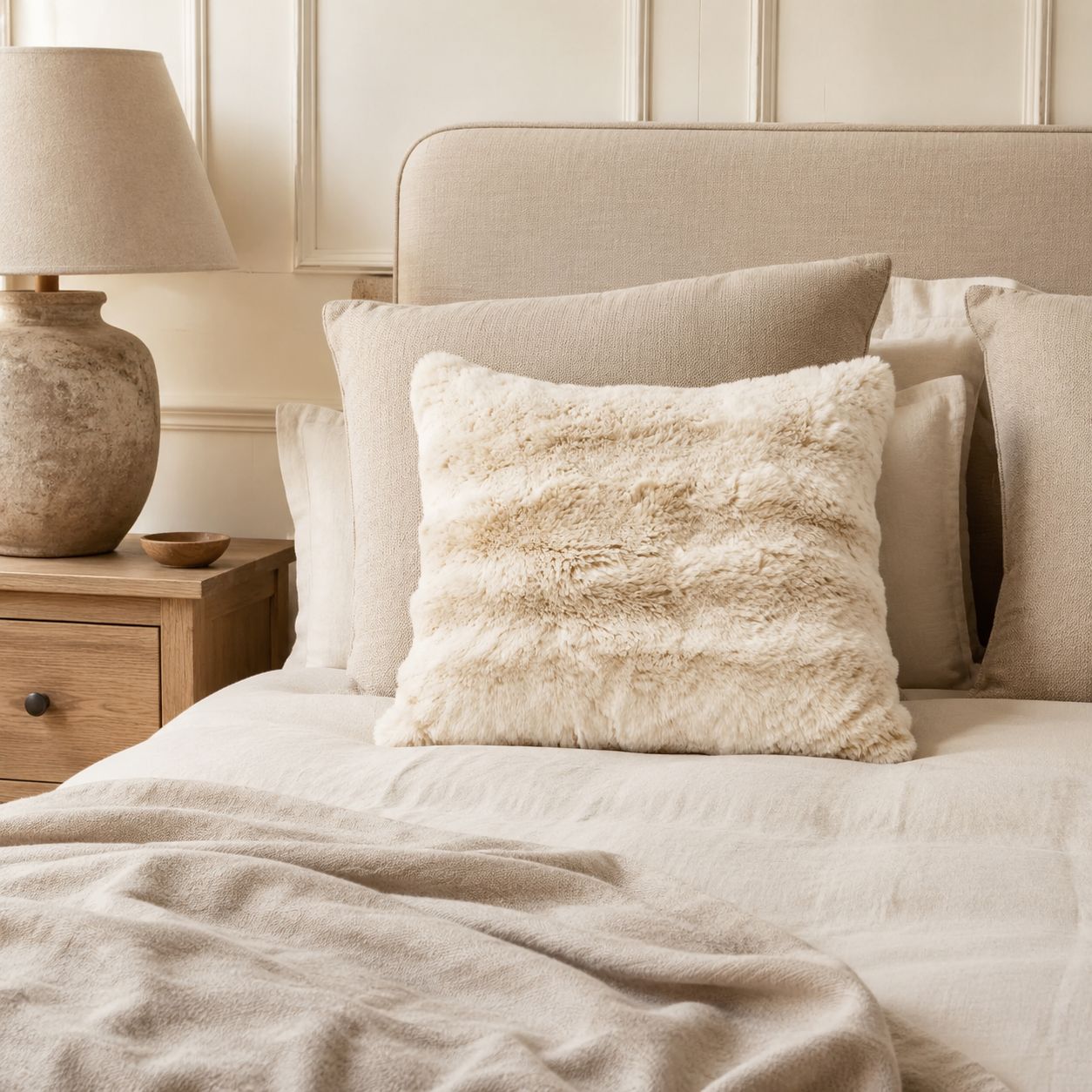 Cream Luxury Faux Fur Cushion