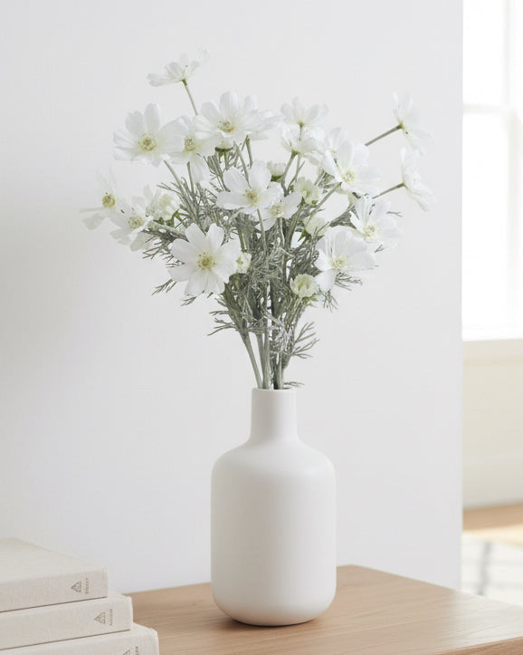 Artificial Cream Cosmos Flower Stem from Starlight Express, showcasing realistic cream-colored cosmos blossoms on a green stem.