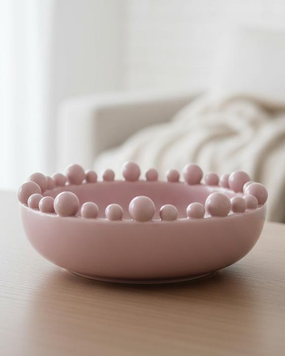 Round Extra Large Pink Bobble Edged Bowl