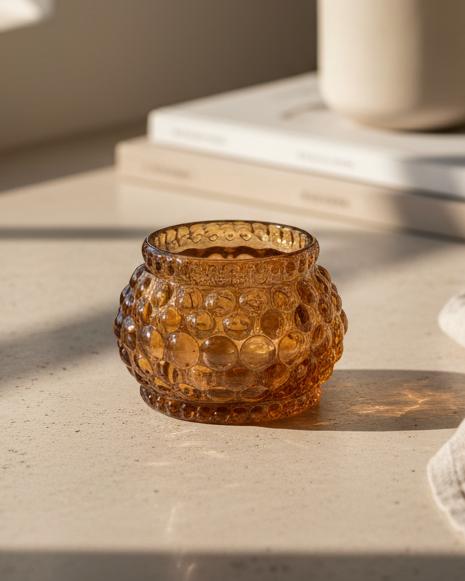 Rust Brown Glass Bubble Candle Pot Holder