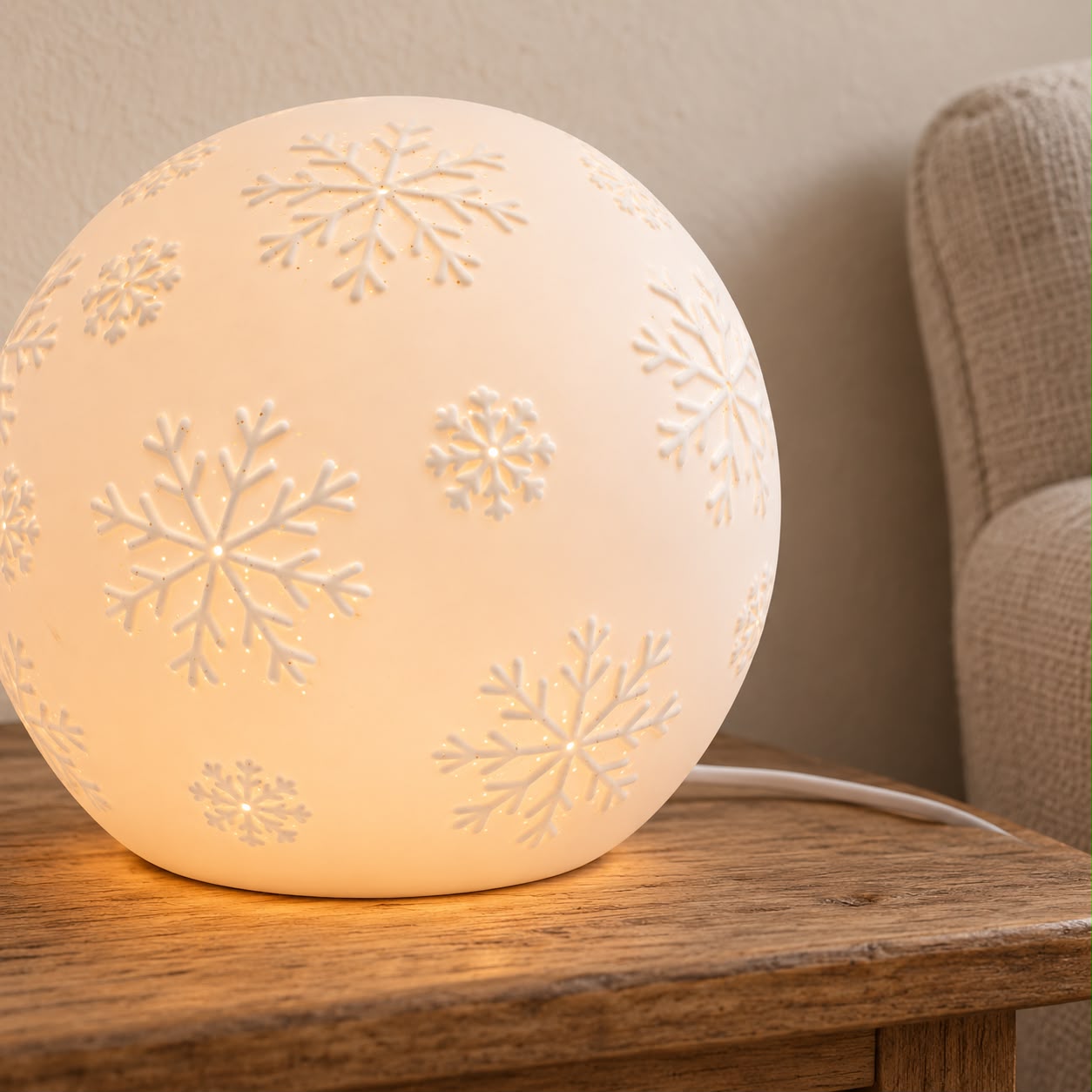 White Porcelain Snowflake LED Light Up Ball