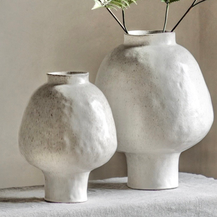 Palawan Neutral White Stoneware Footed Vase