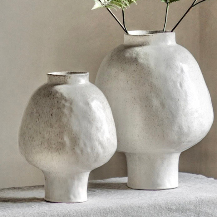 Palawan Neutral White Stoneware Footed Vase
