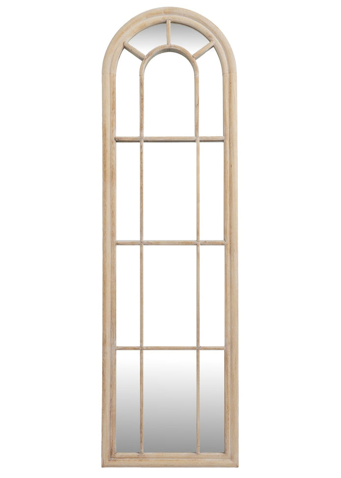 Cleo Extra Tall Wood Arched Window Framed Mirror by Hill Interiors, showcasing a tall mirror with an arched window-style wooden frame.