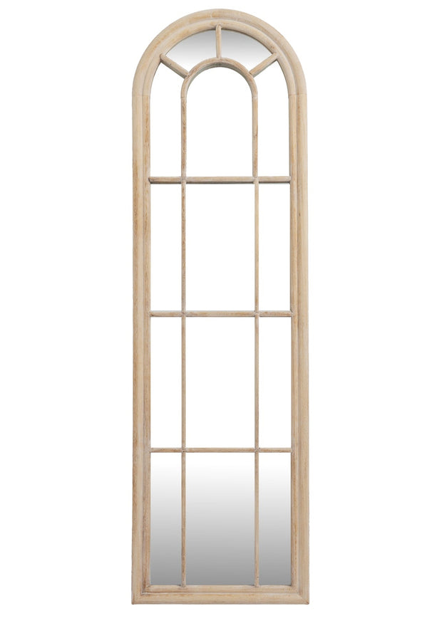 Cleo Extra Tall Wood Arched Window Framed Mirror by Hill Interiors, showcasing a tall mirror with an arched window-style wooden frame.
