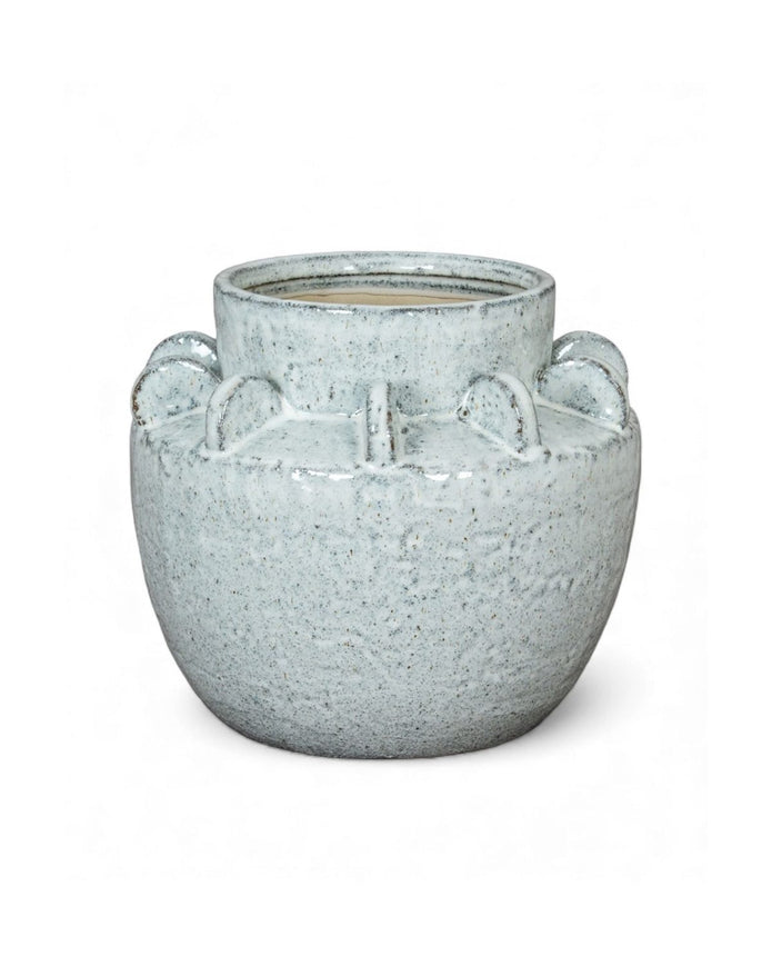 Dara White Ceramic Wide Neck Textured Vase